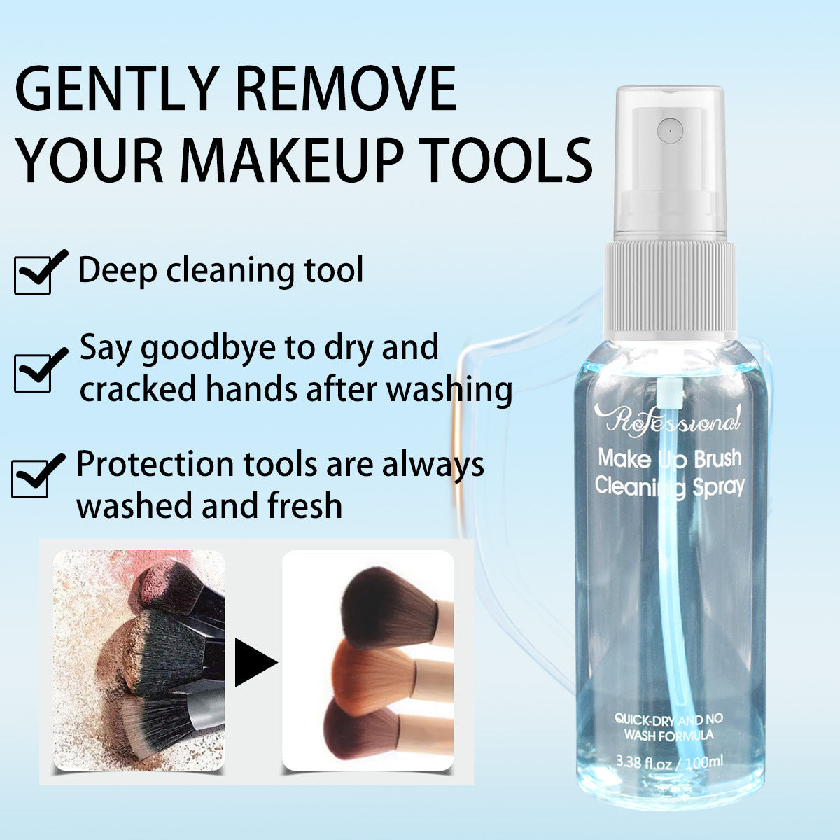 Solución Limpiadora sin Aclarado para Brochas y Esponjas de Maquillaje